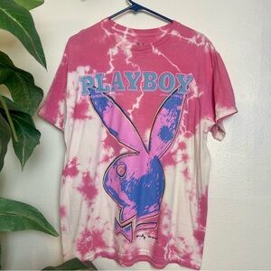 PLAYBOY Pink and Blue Tie-Dye T-Shirt